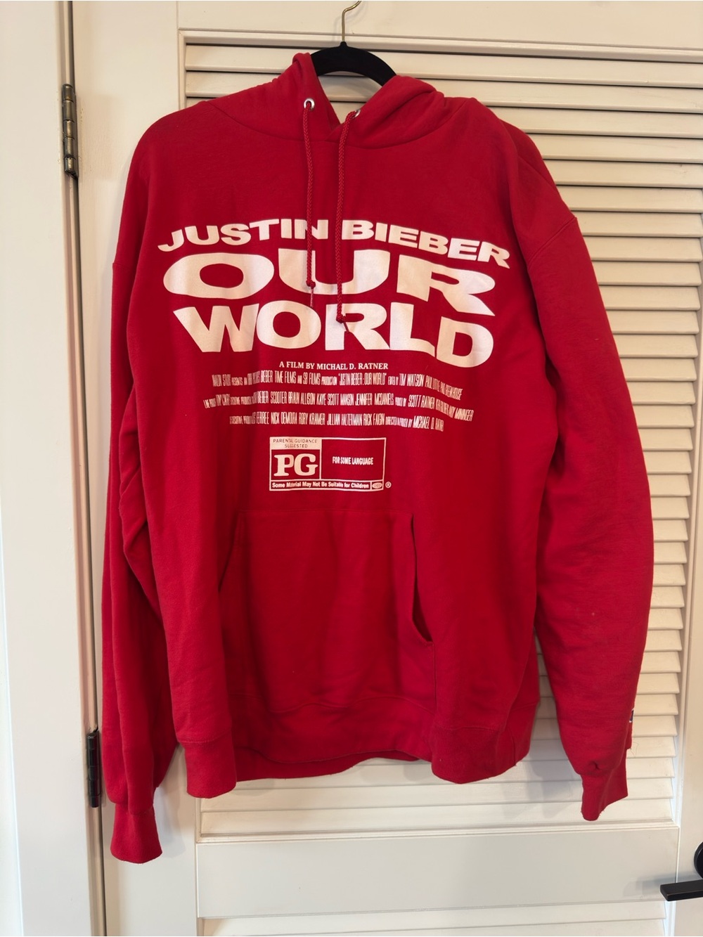 Rare Justin Bieber "Our World" Red Hoodie size XL